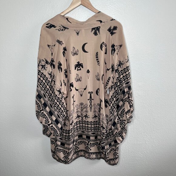 Spell & The Gypsy Beige & Black Thunderbird Totem Patterned Kimono Cardigan - Picture 11 of 12